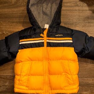 Carter's Orange and Navy Hooded Puffer Coat